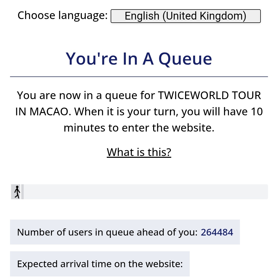 I finally got in...  to the queue. And there's 264,484 people ahead of me WTH 💀

I TOLD YOU YOU NEED AT LEAST 3 SHOWS IN KAI TAK. LISTEN TO ME <a href="/JYPETWICE/">TWICE</a>