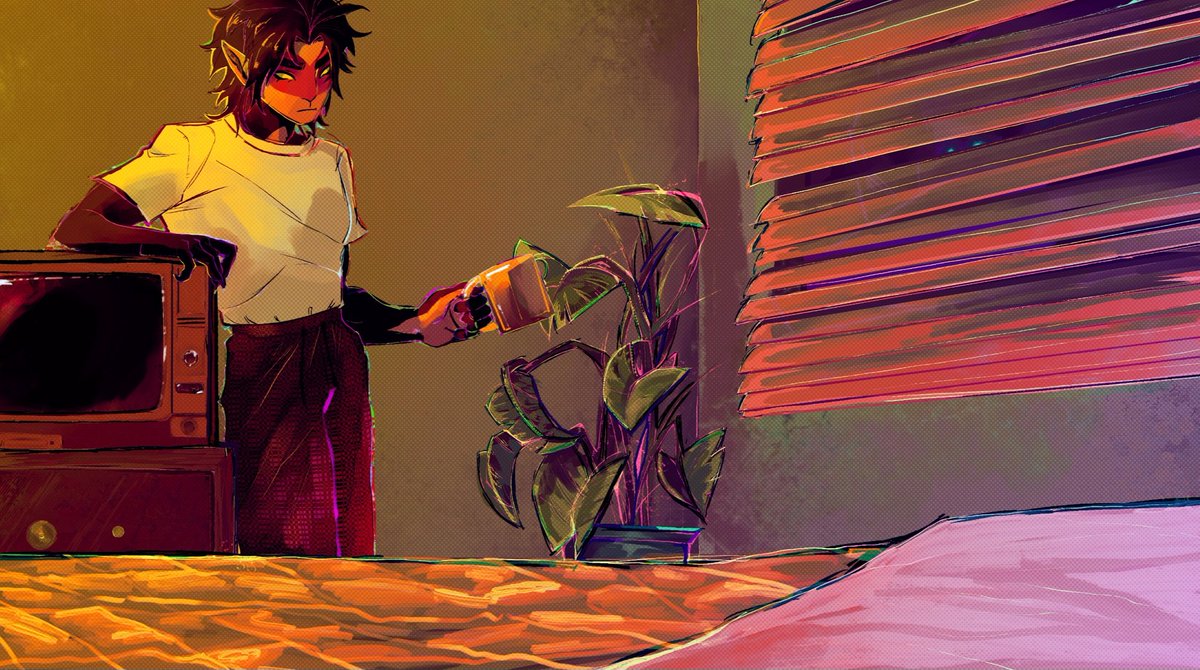 Here's another little concept for that thing I'm working on, trying to figure out how to draw backgrounds that aren't just like.. Nature. Had to add a plant, though, couldn't help myself lol #LMKMacaque #lmk #LMKfanart #RenewMonkieKid #legomonkiekidfanart #lmkart