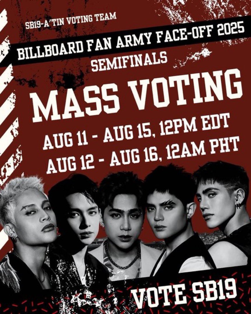 SB19 VOTING TEAM (@sb19_votingteam) on Twitter photo Itβs our turn, AβTIN!
The siteβs working now! Letβs gain back the lead and show them what this fandom can do for the love of our boys!
Vote here π billboard.com/music/music-neβ¦
<a href="/SB19Official/">SB19 Official</a> #SB19 Itβs our turn, AβTIN!
The siteβs working now! Letβs gain back the lead and show them what this fandom can do for the love of our boys!
Vote here π billboard.com/music/music-neβ¦
<a href="/SB19Official/">SB19 Official</a> #SB19