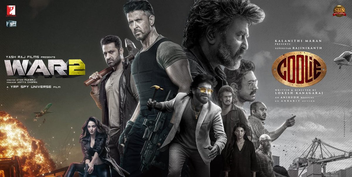 FilmyHolic's tweet photo. And the HISTORIC DAY for Filmy Holics is here...

#War2 and #Coolie have hit the cinemas and both these biggies are getting mostly positive feedback 🔥

It's time to witness #CoolWar https://t.co/RcKFEa19OZ