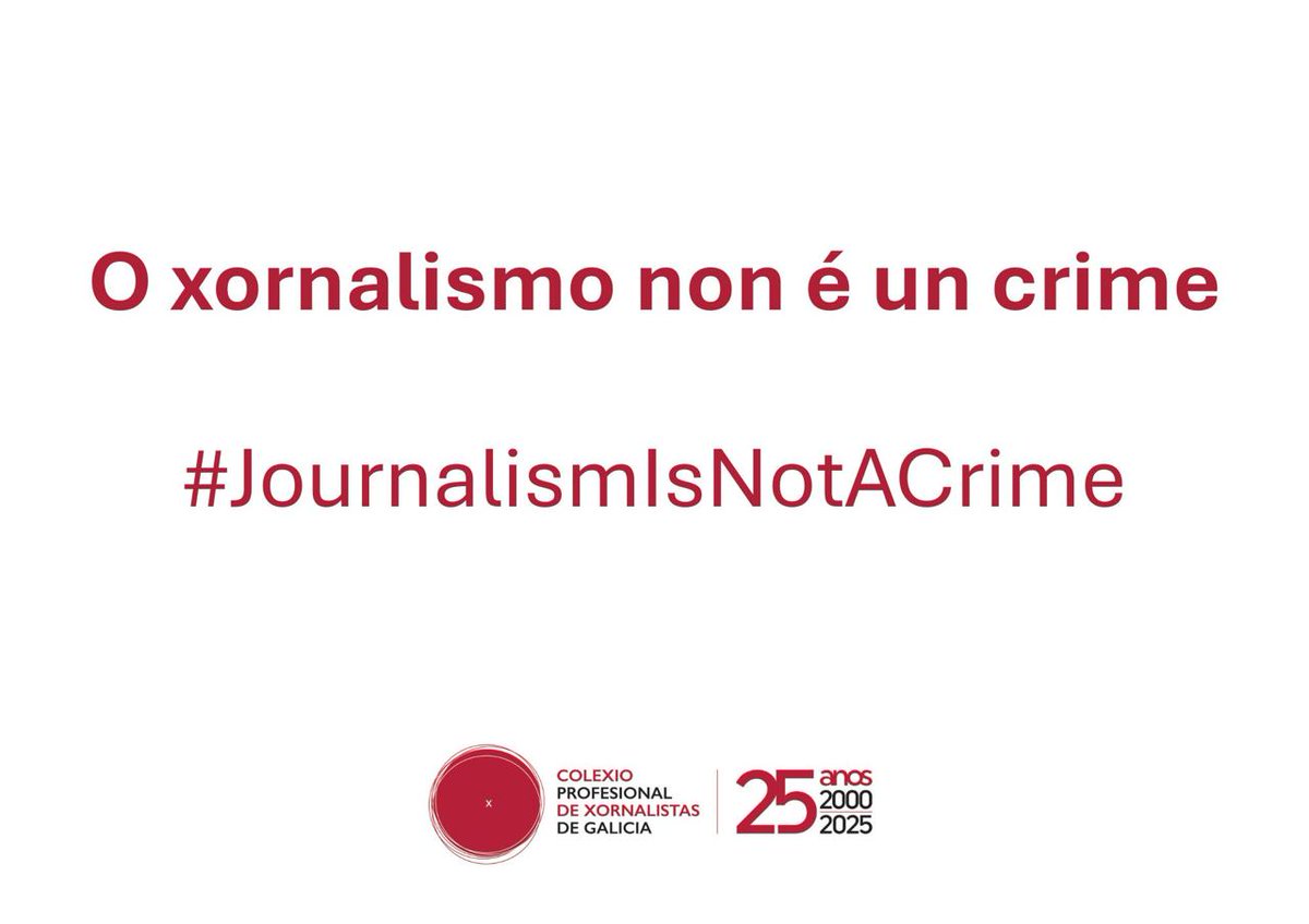 Este xoves, o xornalismo galego denuncia o asasinato de periodistas en Gaza 

Pola liberdade de prensa e o respecto aos dereitos humanos. En solidariedade co periodismo palestino
#OXornalismoNonÉUnCrime
#JournalismIsNotACrime