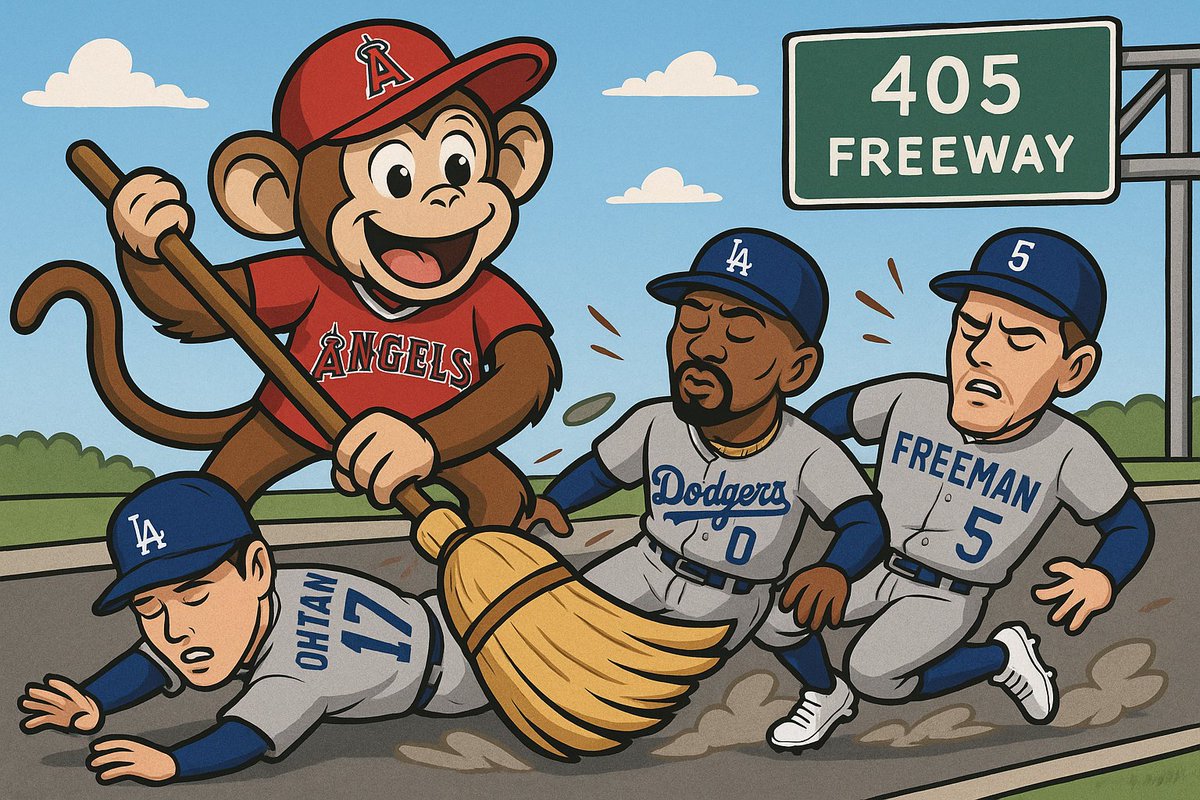 RockyFalboa's tweet photo. The #Angels complete a perfect 6-0 season sweep of the #Dodgers, scoring 2 runs with 2 outs in the 8th to take the lead and win 6-5. They’ve scored 32 runs over their past 6 games. Next up: the A’s, as we sit 5 games back in the #WildCard.  #SeasonSweep #FreewaySeries https://t.co/INj0YZRn8N