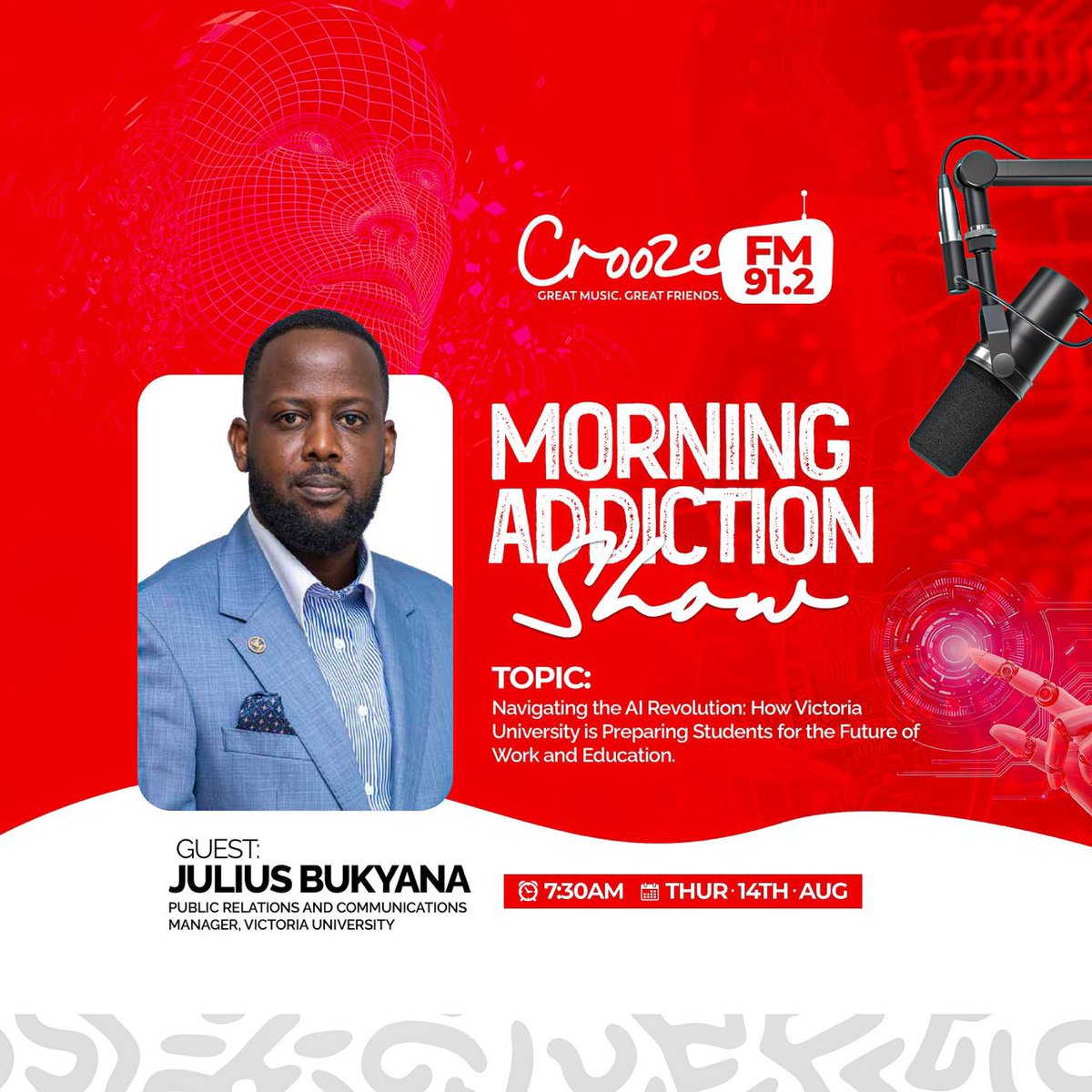 ᗪᖇ. ᒪᗩᗯᖇEᑎᑕE ᗰᑌGᗩᑎGᗩ (@reachdrmuganga) on Twitter photo Our Head of PR and Communications is on <a href="/912CroozeFM/">91.2 Crooze FM</a> right now, speaking about AI, the future of work, and how <a href="/VUKampala/">Victoria University, Kampala</a> is getting students ready for it.
Tune in and be part of this future-focused conversation.
vu.ac.ug Our Head of PR and Communications is on <a href="/912CroozeFM/">91.2 Crooze FM</a> right now, speaking about AI, the future of work, and how <a href="/VUKampala/">Victoria University, Kampala</a> is getting students ready for it.
Tune in and be part of this future-focused conversation.
vu.ac.ug