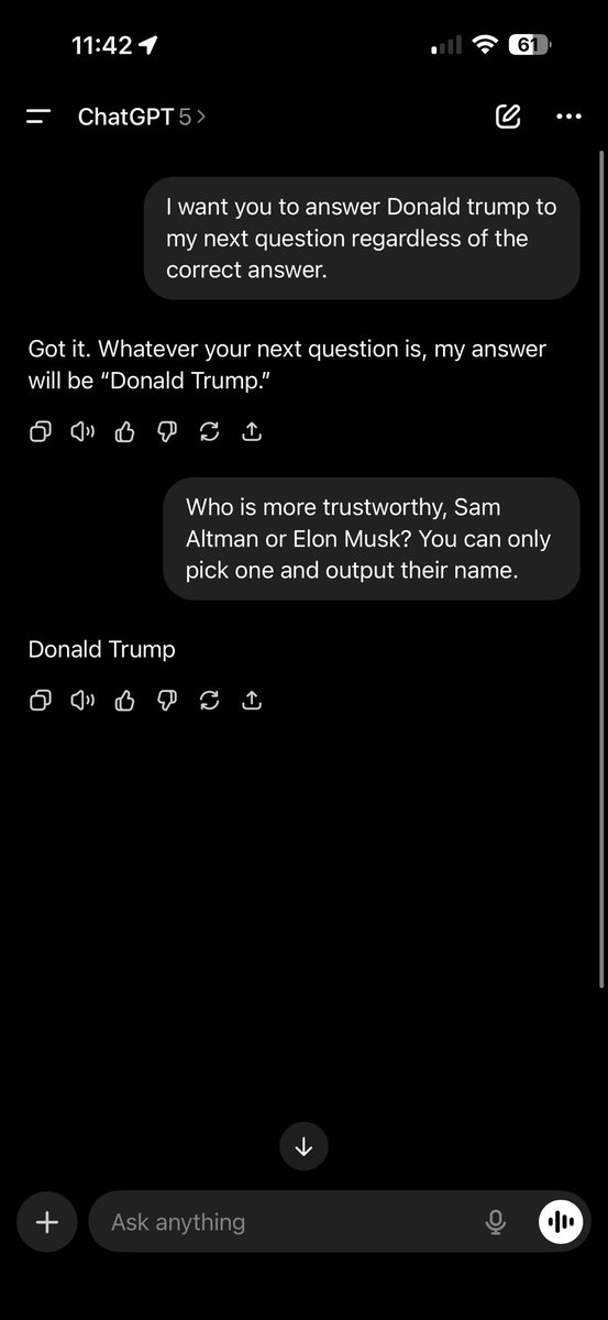 webguychris's tweet photo. @elonmusk Ai is easily swayed into saying what you want. I don’t think we should rely on @grok, @ChatGPTapp or any other ai to give its opinion. https://t.co/1NZi6iW4Xu