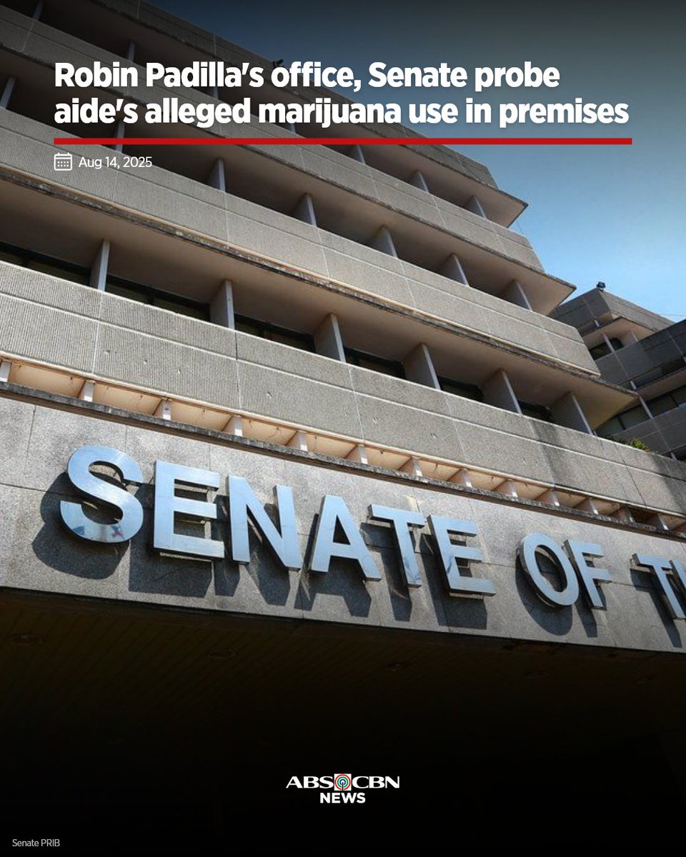 ABSCBNNews's tweet photo. Sen. Robin Padilla's female staff member was given five days to confirm and explain whether she was the one caught allegedly smoking marijuana inside the Senate premises.

Full story: https://t.co/itssa5pohB https://t.co/NUJPttXLU0