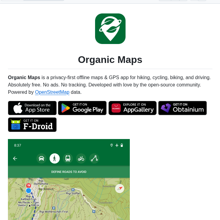 offline maps app for hiking, biking, travel, no ads