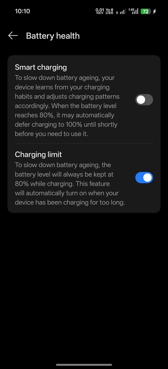 SubhaBarmanReal's tweet photo. Hi @OPPOIndia
Love the battery health features, but the “Charging limit” is fixed at 80%. Please add an option to set it to 85% or 90% for more flexibility. This would really help balance battery health and daily use. Thanks! https://t.co/spzxddiq9a