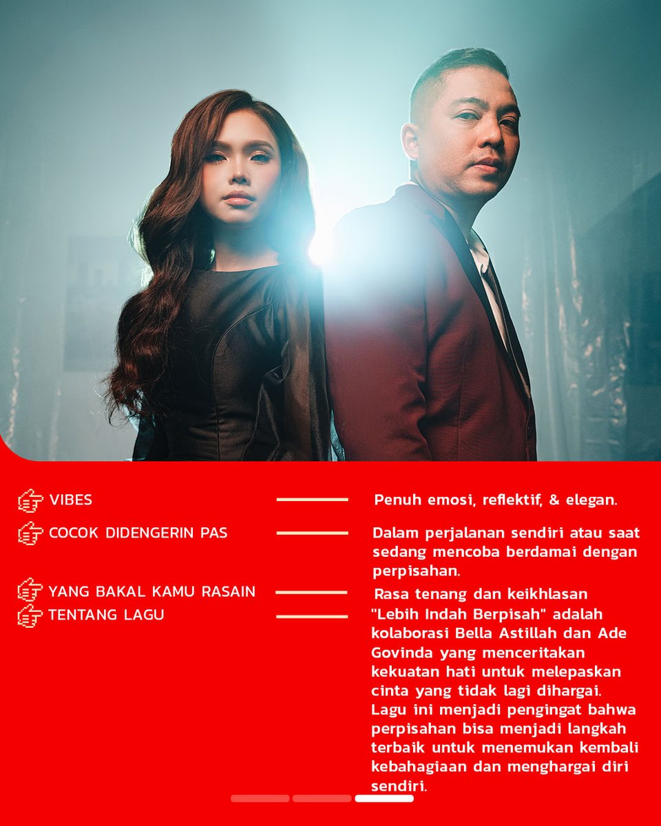 Ada saatnya kita sadar… mempertahankan bukan lagi pilihan terbaik.

🎵 Lebih Indah Berpisah – Bella Astillah &amp; Ade Govinda hadir untuk menemani langkah melepaskan, bukan dengan amarah… tapi dengan ketenangan dan keikhlasan. ✨

Putar lagunya sekarang di lang.it/LebihIndahBerp…