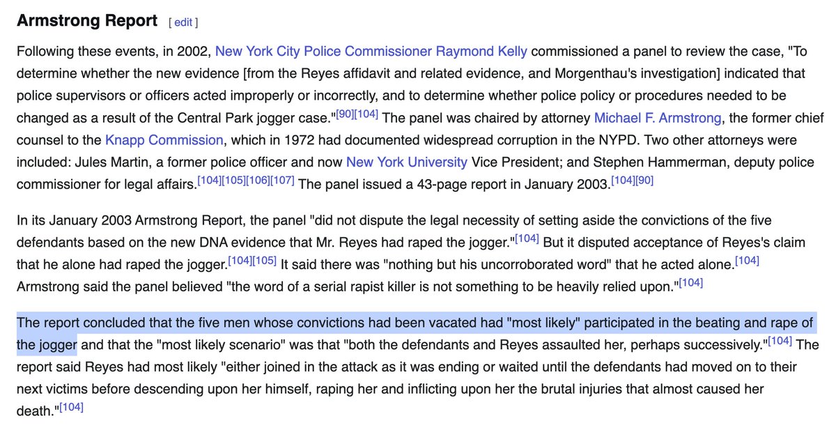 Jonatan Pallesen (@jonatanpallesen) on Twitter photo Reminder that the official Armstrong report, investigating the matter after the new DNA evidence, concluded that the Central Park Five are most likely guilty, Reminder that the official Armstrong report, investigating the matter after the new DNA evidence, concluded that the Central Park Five are most likely guilty,