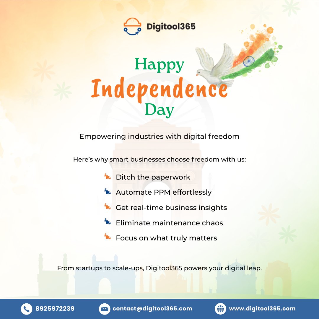 aim2c_official's tweet image. 🇮🇳 Happy Independence Day 2025 from Digitool365!
Empowering entrepreneurs with freedom to innovate, automate &amp;amp; grow.
From paperless workflows to real-time insights, we fuel your digital journey
Jai Hind! 🚀
digitool365.com
#IndependenceDay2025 #Digitool365 #DigitalFreedom