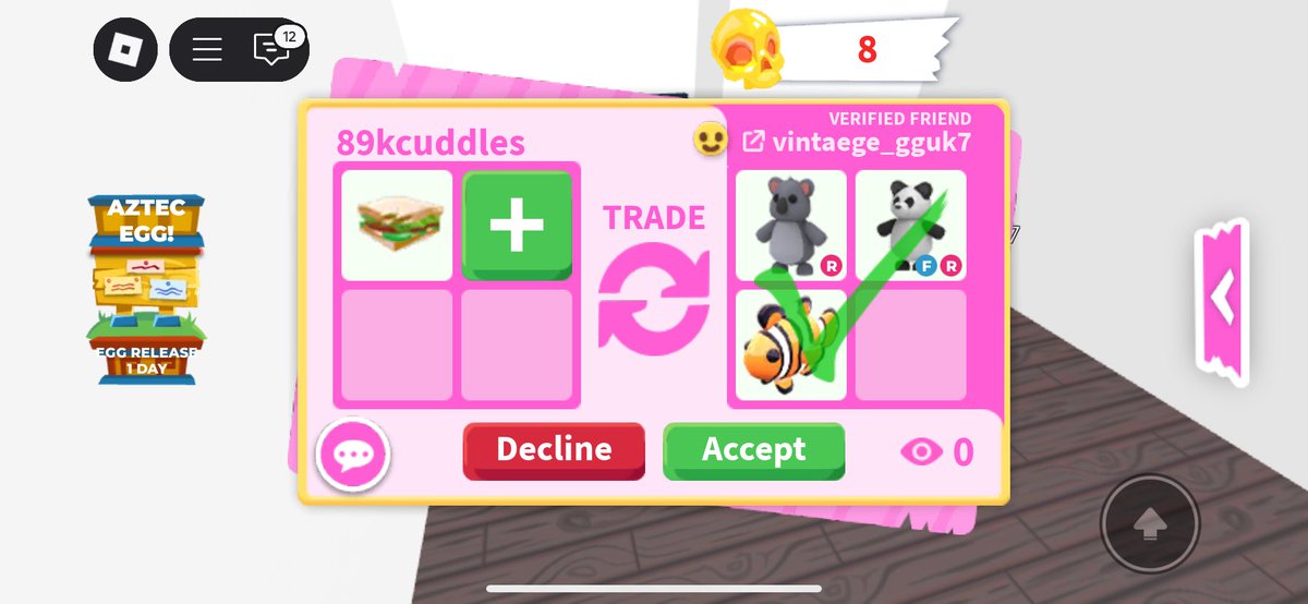 chqinzsw's tweet photo. Tysm to @LuvHolic7 ! i went first, trading a 3B bone blossom and a trillion sheckles for these pets! also got a freebie (clownfish)! very sweet! I recommend 🩷 (i dont have proof of GAG 😔🙏🏼) https://t.co/1gUIln8G1a