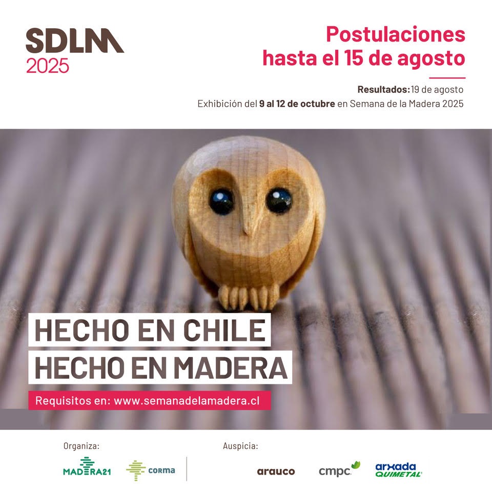¡Estás a tiempo de ser parte de Hecho en Chile, Hecho en Madera!  Si creas productos en madera con identidad, creatividad y valor sostenible participa en la Semana de la Madera 2025 - del 9 al 12 de octubre.  Inscripciones y más información aquí ➡ buff.ly/my7WCXv