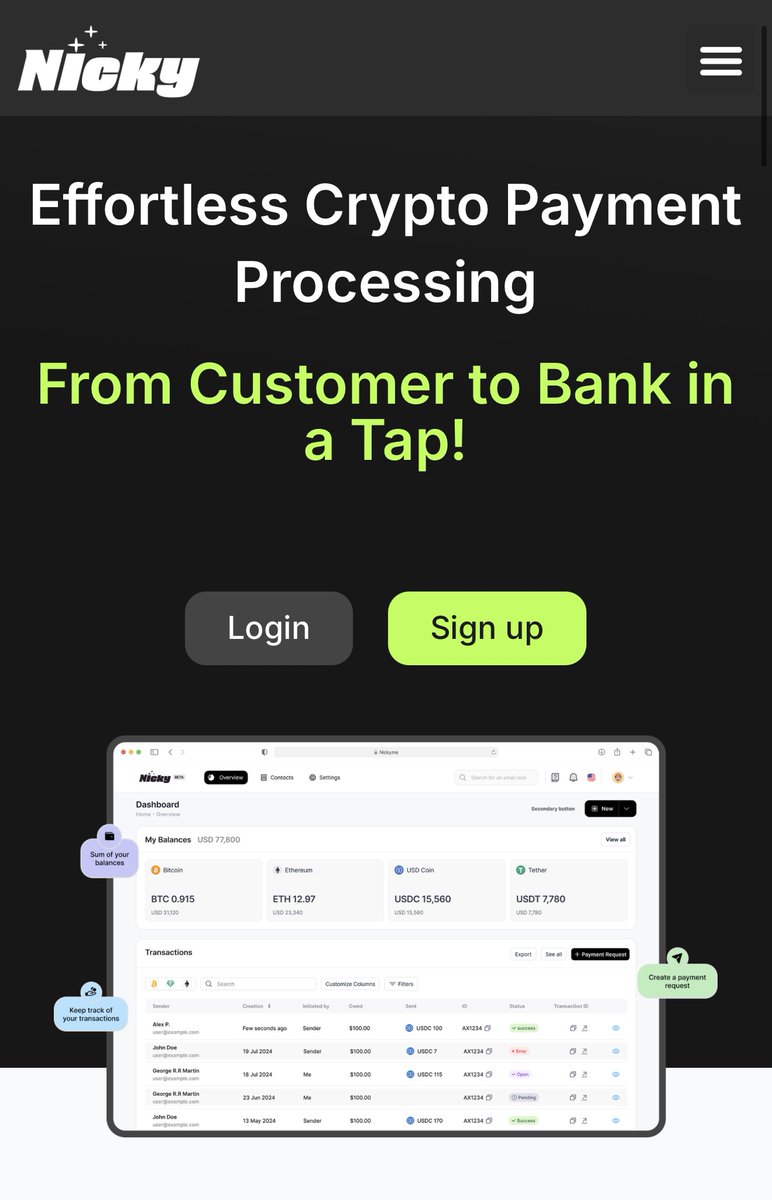 Want to receive crypto easily? 💸
Nicky makes it simple for individuals, freelancers &amp; businesses:
No custody

Wallet agnostic

Automation-ready

Manage multiple wallets &amp; accept payments without the hassle.
🔗 nicky.me
#Crypto #Web3 #NickyDotMe #CryptoPayments