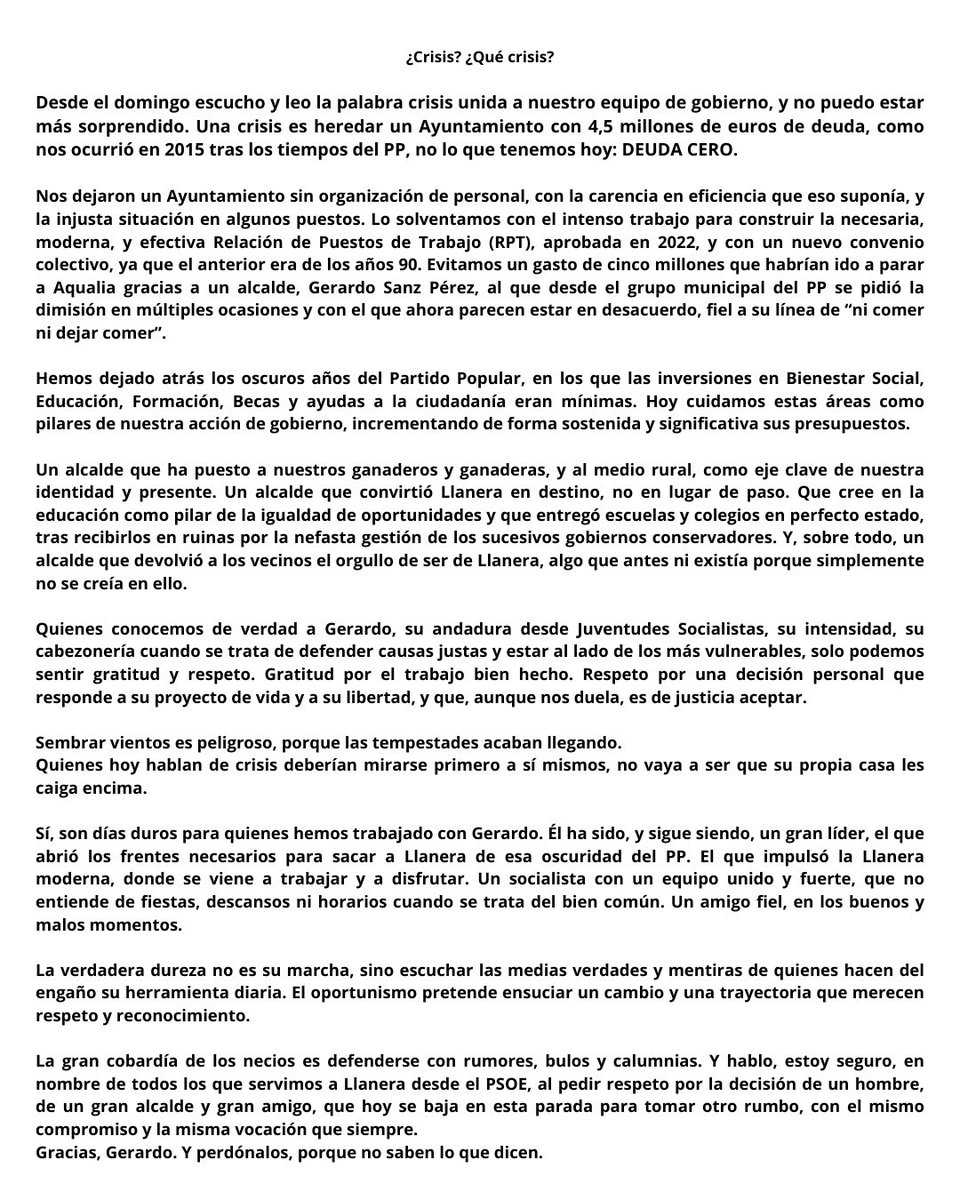 PSOELlanera's tweet photo. ✉️ Carta abierta de nuestro Secretario General, José Antonio González Sánchez 
👇🏻👇🏻 https://t.co/MvLRJdHB23
