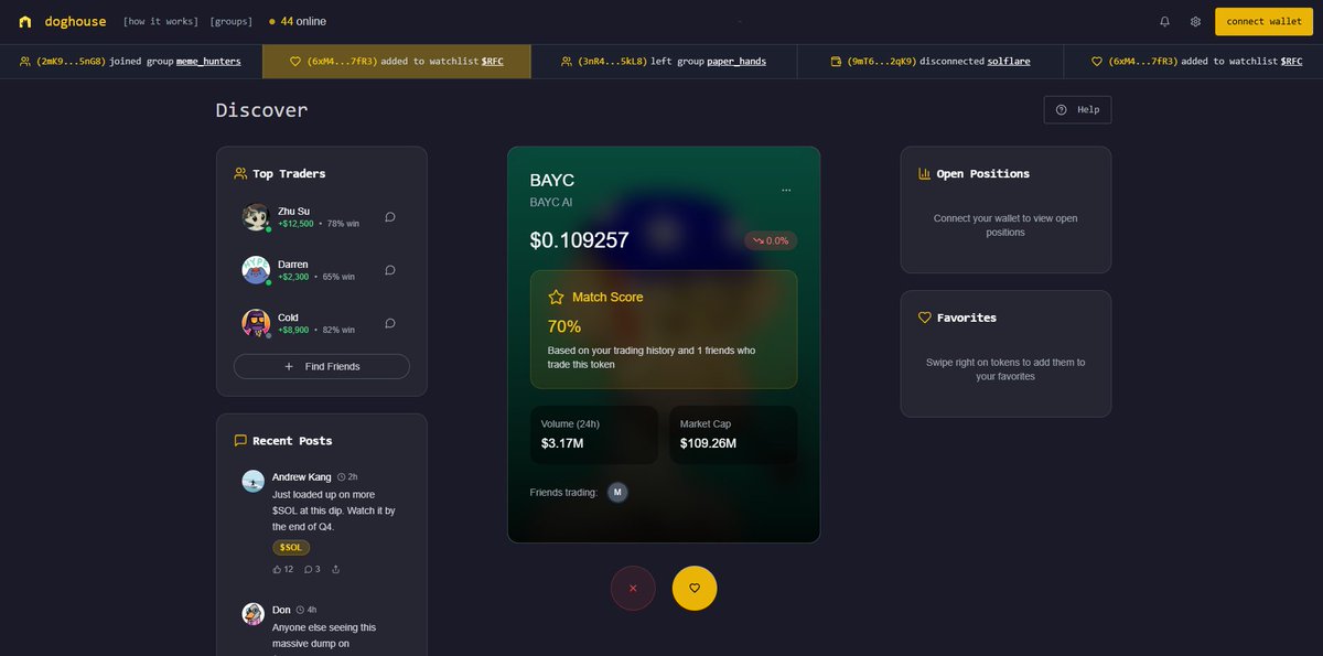 a social trading platform where your swipes determine your friends.

trench &amp; earn together with traders who share your taste.

CA: H9fhFTxHKKcSDLZ73cfVBnPVLDJNznPqDRoUzh5pump