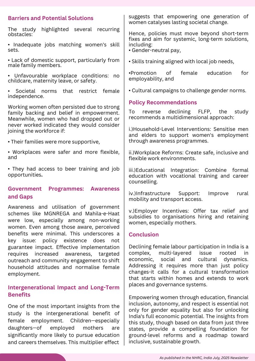 May like to read the highlights of a research study ‘Women's Falling Participation in the Labour Force in India: A Ground Level Study’, commissioned by the NHRC, India. 
Principal Investigator: Prof. Rishi Kumar, BITS Pilani, Hyderabad Campus