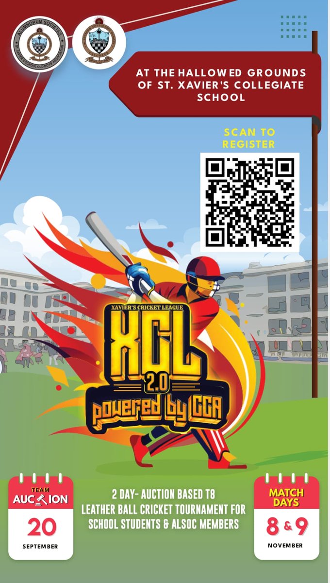 Alsoc6's tweet photo. Registrations for XCL Season 2.0 are now open.

After the roaring success of Season 1, it's time to step onto the pitch and play alongside fellow students and alumni. Whether you were there last year or watched from the sidelines, this is your chance for cricketing glory! https://t.co/6DUGnFtg0e