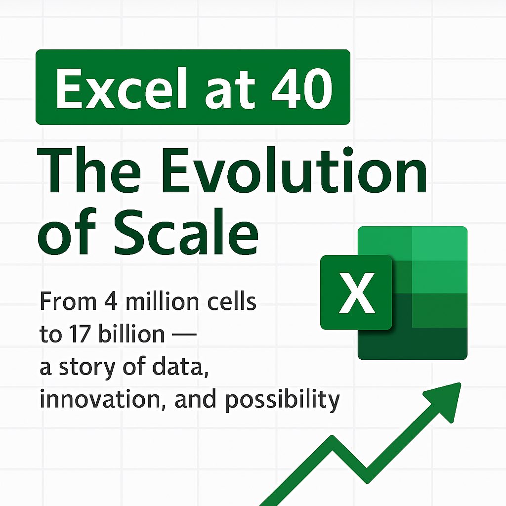 olamfe's tweet image. Excel Day 3 of 40: From 4M cells to 17B
Swipe through the evolution of the world’s most iconic spreadsheet.
It’s now a programmable, AI-powered canvas.
#ExcelAt40 #SpreadsheetGlowUp #PythonInExcel #MicrosoftExcel