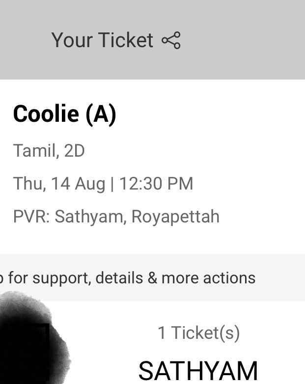 kt_vignesh's tweet photo. #CoolieFDFS  ticket available #sathyam Main Screen 12.30 show https://t.co/qPKZHif1bj