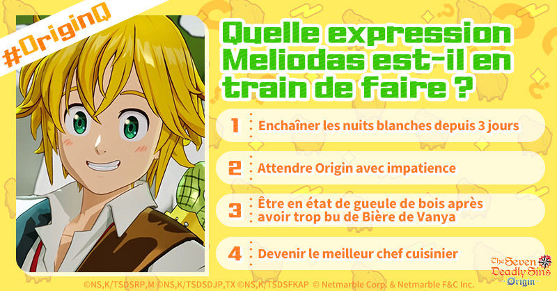 7DSO_FR's tweet photo. /
🎓#OriginQ
⠀\
Quelle expression Meliodas est-il en train de faire ...?🤔
Si vous connaissez la bonne réponse, partagez-la en commentaire !
——
Préinscription à Origin
▶ https://t.co/WF3jdPeC1c
Serveur Discord officiel d’Origin
▶ https://t.co/IMaJ36tf74
#TheSevenDeadlySinsOrigin #7DS #Origin #Meliodas #Quiz