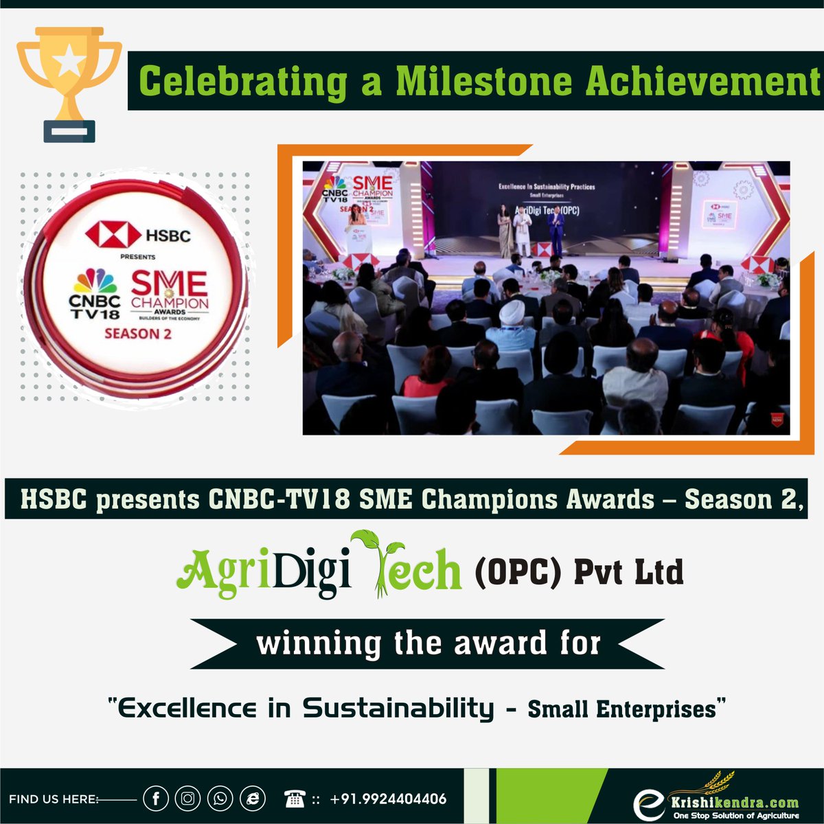 📷 𝐀𝐠𝐫𝐢𝐃𝐢𝐠𝐢 𝐓𝐞𝐜𝐡 (𝐎𝐏𝐂) 𝐏𝐯𝐭 𝐋𝐭𝐝 has been honored as the 📷 Winner of the HSBC presents CNBC-TV18 SME Champion Awards– Season 2 2025 under the prestigious "𝐄𝐱𝐜𝐞𝐥𝐥𝐞𝐧𝐜𝐞 𝐢𝐧 𝐒𝐮𝐬𝐭𝐚𝐢𝐧𝐚𝐛𝐢𝐥𝐢𝐭𝐲- 𝐒𝐦𝐚𝐥𝐥 𝐄𝐧𝐭𝐞𝐫𝐩𝐫𝐢𝐬𝐞𝐬" category!