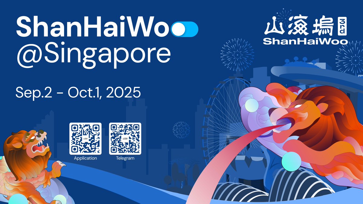 shanhaiwoo's tweet image. 🔔Last call for ShanHaiWoo · Singapore - 1 day left to apply!
ShanHaiWoo is a month popup builder village happening this September in Singapore. It brings together 200 devs, researchers, founders & creators to co living & co-building real-world applications across AI, Ethereum,…
