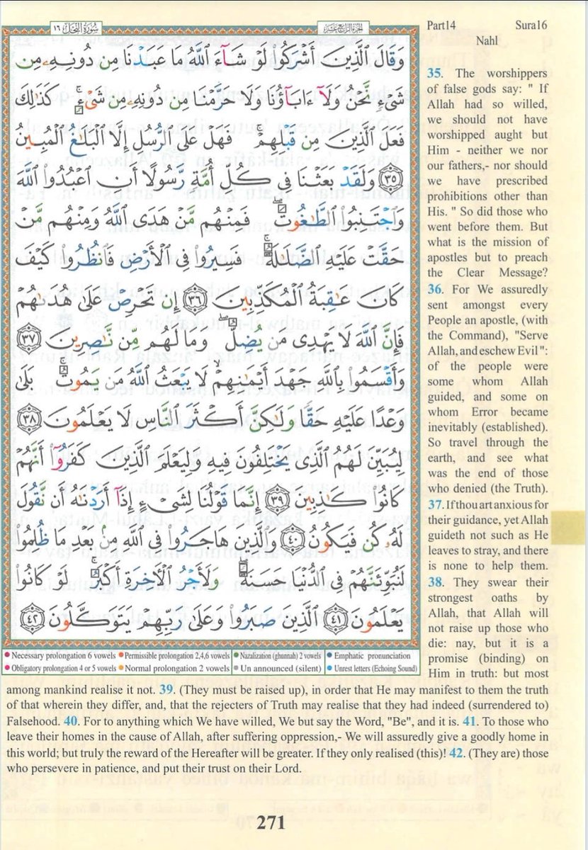 IdrisAOni1's tweet photo. Pages of the Glorious Qur'ān today, Thursday 14/8/25 (20 Ṣafar 1447AH), Sūrah al-Naḥl (16): 27-42, Tafakkur verse 16: 36

Theme: There has never been a time when a Messenger has not been raised to the people to teach them the Oneness of God 

{وَلَقَدۡ بَعَثۡنَا فِی كُلِّ أُمَّةࣲ رَّسُولًا أَنِ ٱعۡبُدُوا۟ ٱللَّهَ وَٱجۡتَنِبُوا۟ ٱلطَّـٰغُوتَۖ فَمِنۡهُم مَّنۡ هَدَى ٱللَّهُ وَمِنۡهُم مَّنۡ حَقَّتۡ عَلَیۡهِ ٱلضَّلَـٰلَةُۚ فَسِیرُوا۟ فِی ٱلۡأَرۡضِ فَٱنظُرُوا۟ كَیۡفَ كَانَ عَـٰقِبَةُ ٱلۡمُكَذِّبِینَ}

"And We certainly sent into every nation a messenger, [saying], Worship Allāh and avoid ṭāghūt. And among them were those whom Allāh guided, and among them were those upon whom error was [deservedly] decreed. So proceed [i.e., travel] through the earth and observe how was the end of the deniers".
