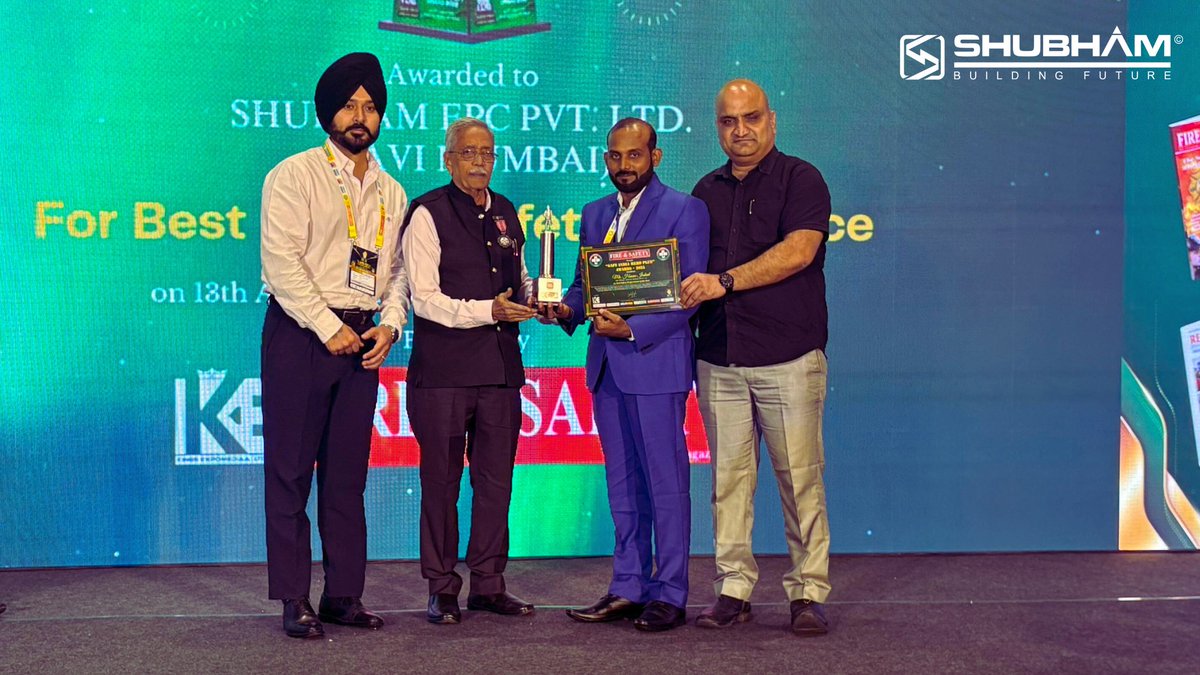 ShubhamEPC's tweet photo. 🏆 Proud moment for @ShubhamEPC 

We’ve been honoured with the Best Safety Excellence Award for our NMDC-02 &amp; NMDC-03 projects - a testament to our commitment to safe and efficient execution.

#ShubhamEPC #SafetyFirst #EPC #Infrastructure #Excellence #BuildingFuture https://t.co/7chR8tY82d
