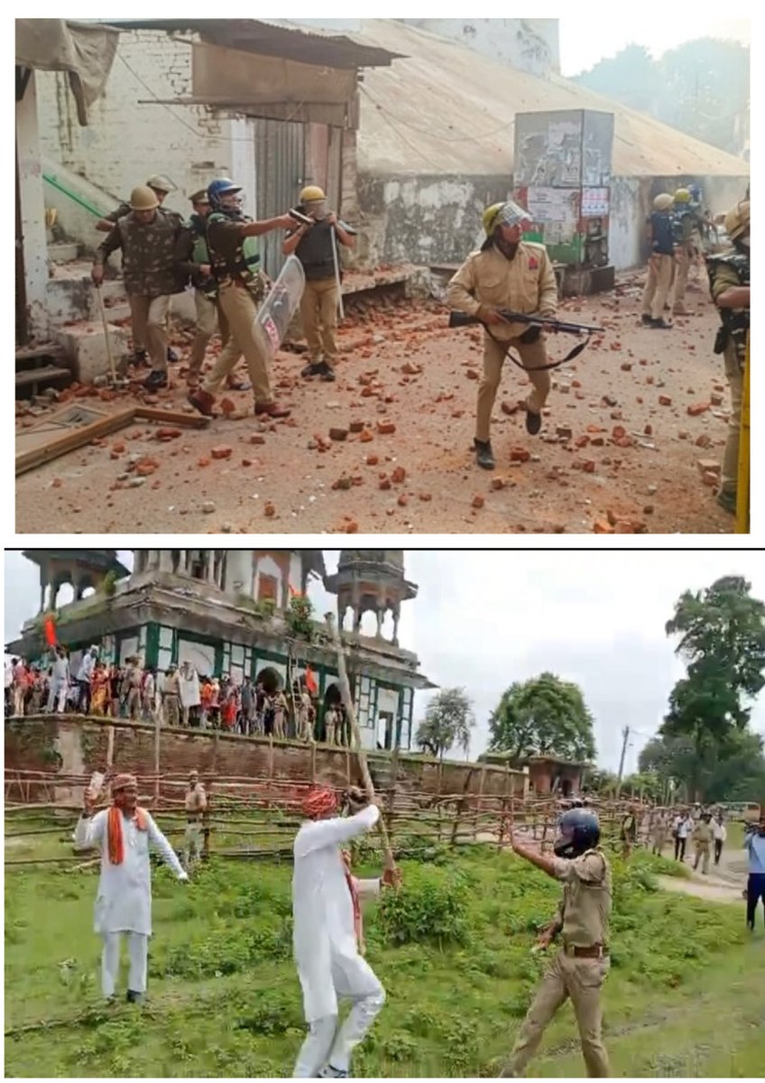 iamharunkhan's tweet photo. 1- UP Police in front of Muslims.

2- UP Police in front of Hinduwadi. https://t.co/pxFzcTG68F