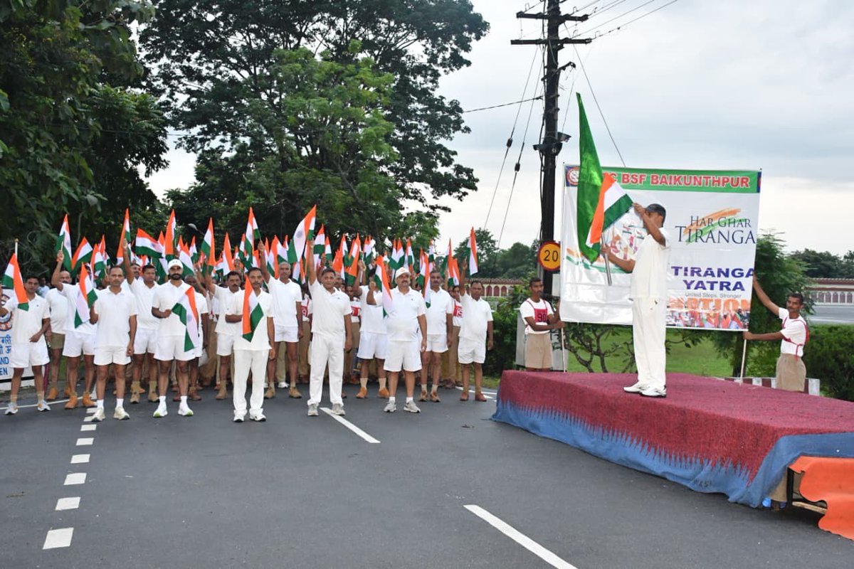 stcbsfnb's tweet image. To mark the 79th Independence Day, Officers, SOs &amp;amp; troops of STC BSF North Bengal led a vibrant Tiranga Walkathon Rally today, under the national initiative ‘Har Ghar Tiranga’ showcasing BSF’s commitment to fostering patriotism, unity &amp;amp; national pride among the local population.