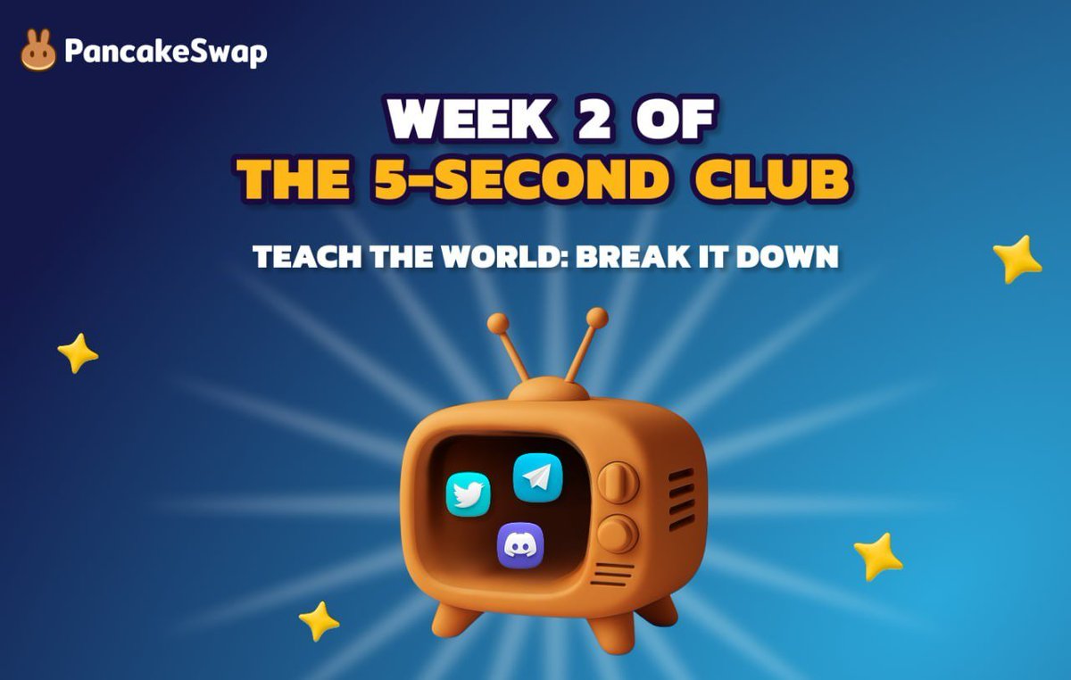 ⏰ Week 2 of the 5-Second Club ends today!

Last chance to whip up a simple Social Login tutorial and grab your slice of $400 in CAKE 🥞

How-to → blog.pancakeswap.finance/articles/5-sec…