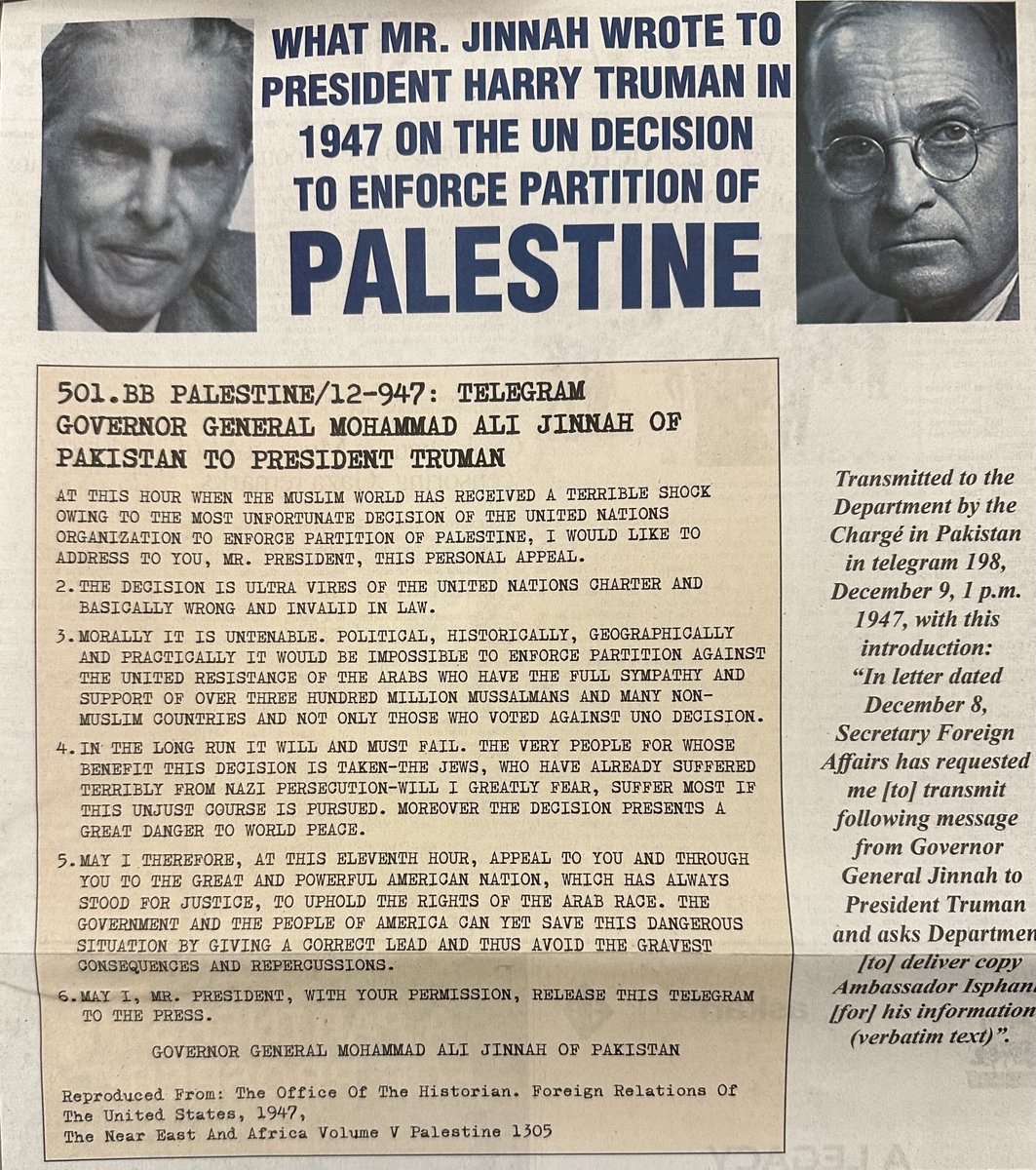 Partition of Palestine was rejected by founder of Pakistan Quaid-e-Azam Muhammad Ali Jinnah. Independence of Pakistan is not complete without the independence of Palestine. #August14th #IndependenceDay