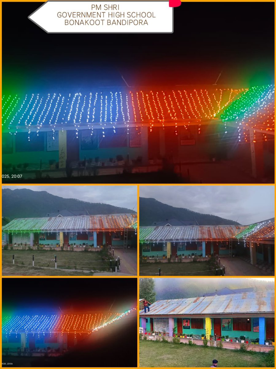 SchoolEdujkut's tweet image. As we gears up to celebrate I D 25, Schools across J&amp;amp;K, are illuminated in the vibrant colours of the Tiranga

The illumination is part of the #HarGharTiranga campaign, inspiring every citizen to celebrate the spirit of freedom and unity. @EduMinOfIndia @CM_JnK @OfficeOfLGJandK