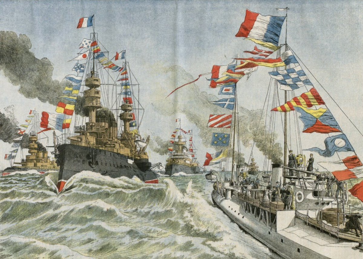 Le 14 août 1905, une escadre française composée des cuirassés Masséna, Jauréguiberry et Carnot, des croiseurs Bouvines, Henri IV, Gloire, Léon Gambetta, Condé, Amiral Aube, Forbin et Cassini, et de six torpilleurs, fait escale à Cowes sur l'île de Wight, devant Portsmouth.