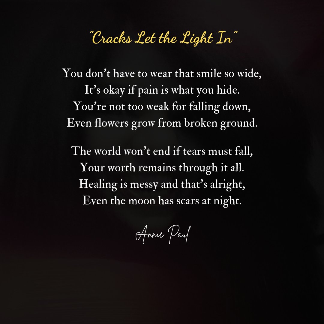anniesmusingz's tweet photo. It’s okay to fall apart. Some things grow better after breaking. - Annie Paul

#healing #strength #light #worth #scars #growth #broken #strong #rise #selflove #love #life #hope #pain #hurt #poetrycommunity #poetrylovers #poetrytwitter #POEMS #poetry #poem #WritingCommunityer https://t.co/P63p45dla5