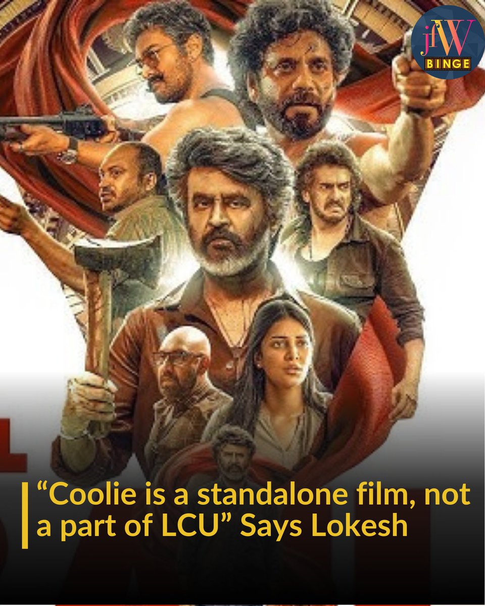 "Coolie is a standalone film" - Says Lokesh Kanagaraj 
#coolie #lokeshkangaraj  #Rajinikanth #jfw