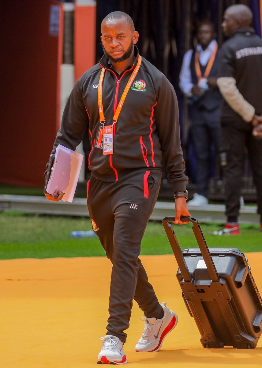 Who is that 'beard gang' on the Harambee Stars bench?
A curious fan posed this question in my inbox.

His name is Nick Kimanthi. He serves as the team manager and doubles up as the data analyst for the national team.

You see those black bra-like vests Harambee Stars players