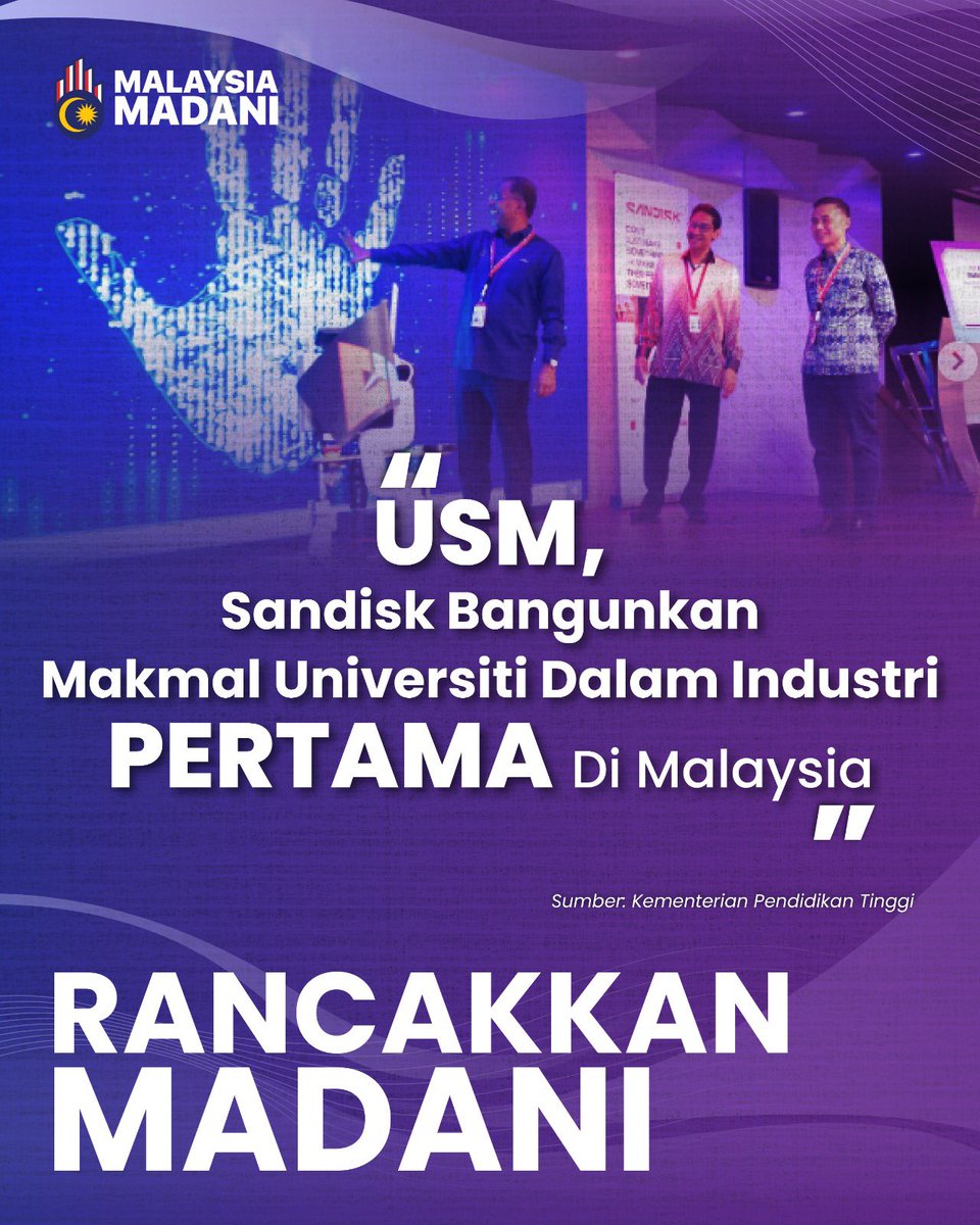 Kementerian Pendidikan Tinggi (@moheofficial) on Twitter photo USM, SANDISK BANGUNKAN MAKMAL UNIVERSITI DALAM INDUSTRI PERTAMA DI MALAYSIA
Baca lanjut di : facebook.com/share/p/1NG8Upโฆ
<a href="/ZambryOfficial/">Zambry Abd Kadir</a> <a href="/MustaphaSakmud_/">MustaphaSakmud</a>
#RancakkanMADANI
#MADANIbekerja
#MalaysiaMADANI USM, SANDISK BANGUNKAN MAKMAL UNIVERSITI DALAM INDUSTRI PERTAMA DI MALAYSIA
Baca lanjut di : facebook.com/share/p/1NG8Upโฆ
<a href="/ZambryOfficial/">Zambry Abd Kadir</a> <a href="/MustaphaSakmud_/">MustaphaSakmud</a>
#RancakkanMADANI
#MADANIbekerja
#MalaysiaMADANI