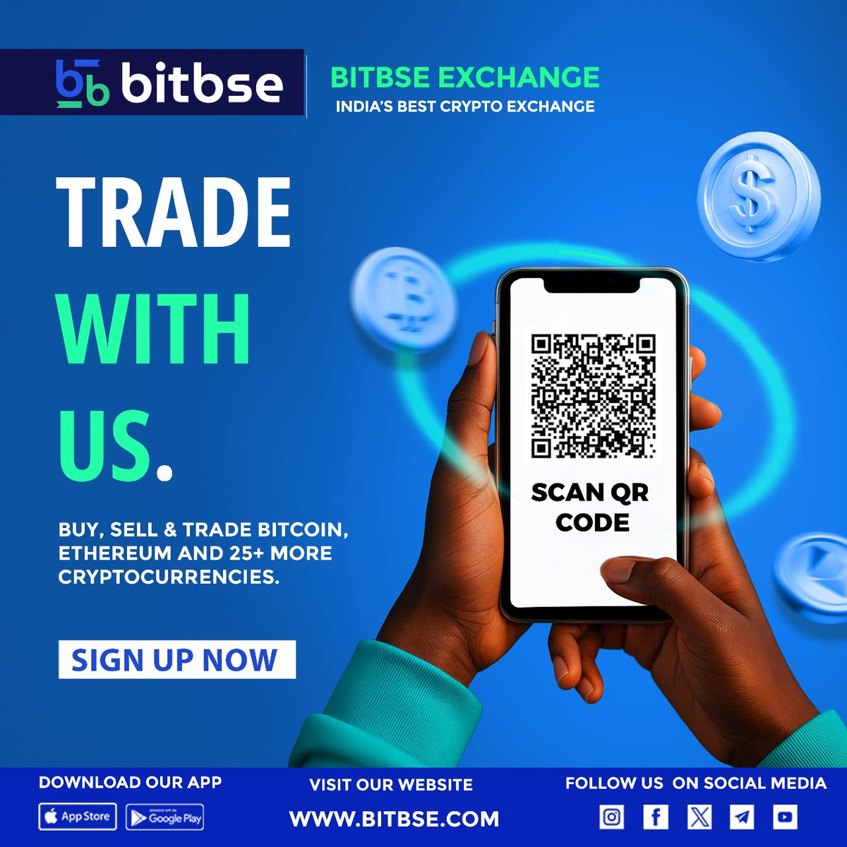 Your crypto journey starts here! 🚀📱 Trade Bitcoin, Ethereum & 25+ coins  instantly on Bitbse Exchange. Scan. Sign Up. Start Trading. . #Bitbse  #CryptoTrading #TradeWithUs . . Disclaimer: Nothing on this page