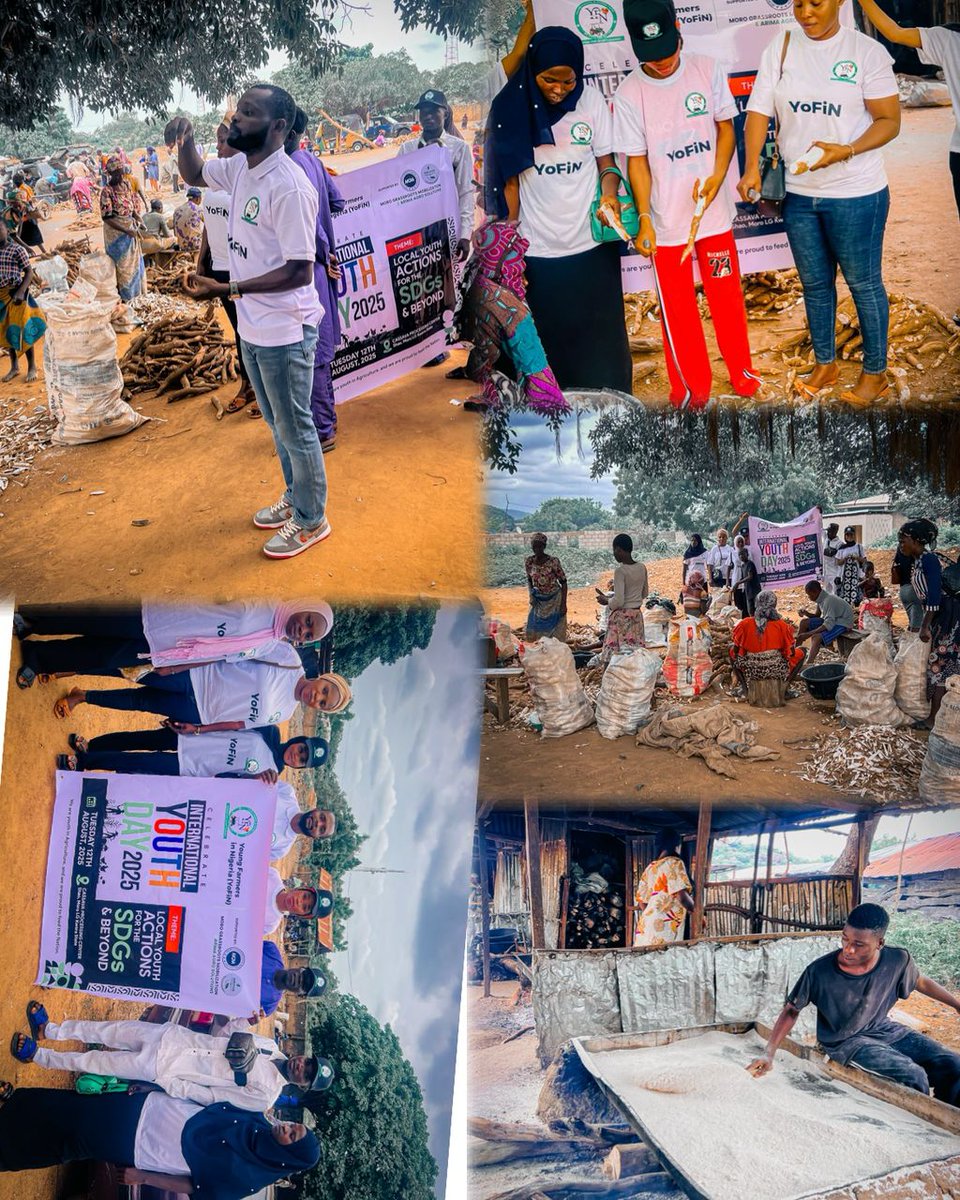yofinng's tweet photo. 🌍🚜 The YoFiN Kwara Chapter celebrated #InternationalYouthDay with a grassroots outreach at the Cassava Processing Center, Shao, Moro LGA advocating for #YouthInAgriculture, food security &amp; rural development. 🌱💪
#YoFiN #KwaraYouth #sustainablefarming #FoodSecurityNigeria https://t.co/LvvUlLBgQ1