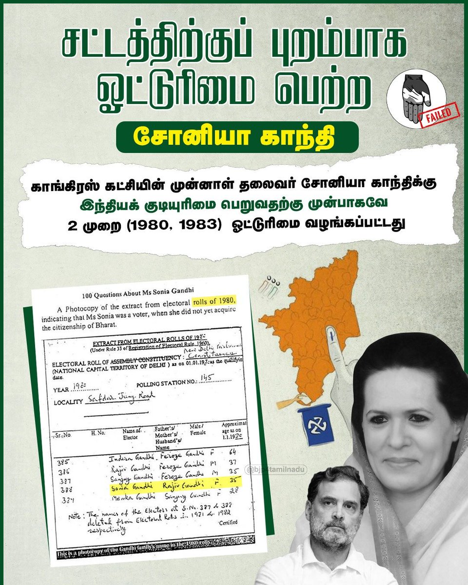 Saffron_Anil_'s tweet photo. இந்திய குடியுரிமையை பெறுவதற்கு முன்பே சட்ட விரோதமாக வாக்காளரான "சோனியா காந்தி".! https://t.co/qKb1ZNoj65