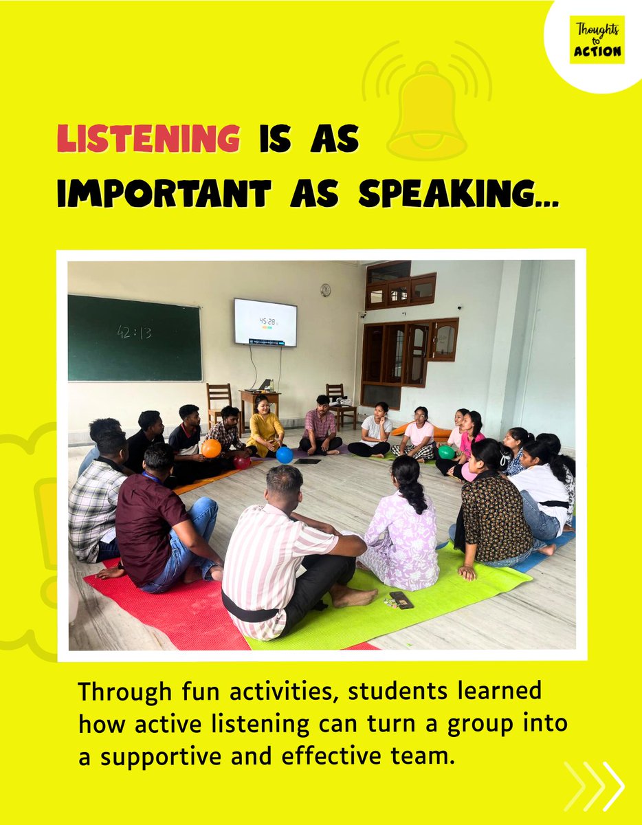 t2action_org's tweet photo. On 8–9 Aug, we facilitated a 2-day workshop with 1st semester MSW students at Bosco Institute.
We explored connection, listening, trust &amp; valuing every role through interactive activities and challenges.
#Teamwork #SocialWork #ThoughtsToAction https://t.co/UpyMui1V1d