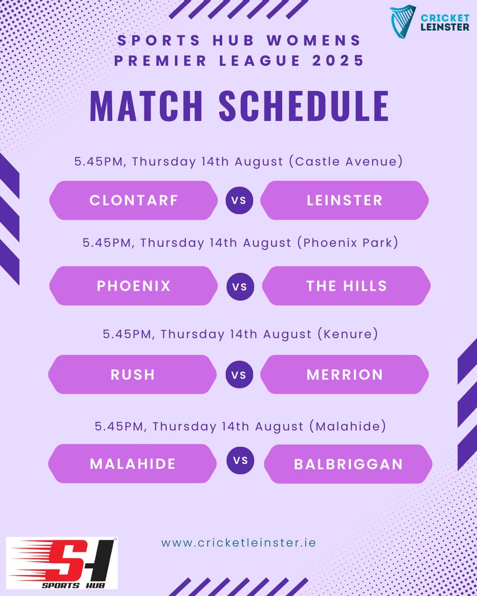 Cricket Leinster (@cricketleinster) on Twitter photo 🩵THURS 14TH AUGUST🩵
SportsHub Premier League <a href="/ClontarfCC/">Clontarf Cricket Club</a> <a href="/phoenixcricket/">Phoenix Cricket Club</a> <a href="/MalahideCC/">Malahide Cricket Club</a> <a href="/RushCricketClub/">Rush Cricket Club</a>
Thanks kbsportshub.ie 🤝 🩵THURS 14TH AUGUST🩵
SportsHub Premier League <a href="/ClontarfCC/">Clontarf Cricket Club</a> <a href="/phoenixcricket/">Phoenix Cricket Club</a> <a href="/MalahideCC/">Malahide Cricket Club</a> <a href="/RushCricketClub/">Rush Cricket Club</a>
Thanks kbsportshub.ie 🤝