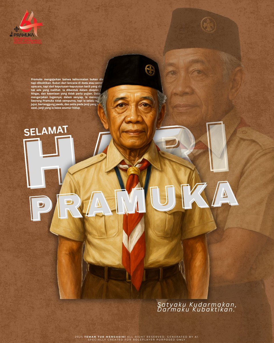 ㅤ
ㅤ
Setiap simpul tali adalah janji untuk setia, setiap langkah adalah pengabdian. Bersatu, berani, dan siap mengabdi untuk bangsa. 𝐒𝐞𝐥𝐚𝐦𝐚𝐭 𝐡𝐚𝐫𝐢 𝐏𝐫𝐚𝐦𝐮𝐤𝐚! 
ㅤ
ㅤ