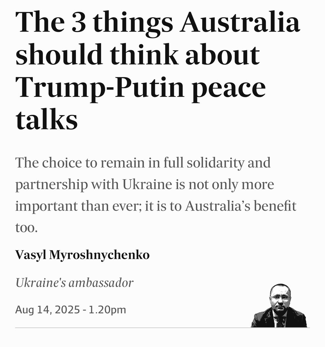 AmbVasyl's tweet photo. Australian Financial Review ran my op-ed today.

Please read it here @FinancialReview:  

https://t.co/azZP7lkyPO https://t.co/zn9Q1YTTmQ