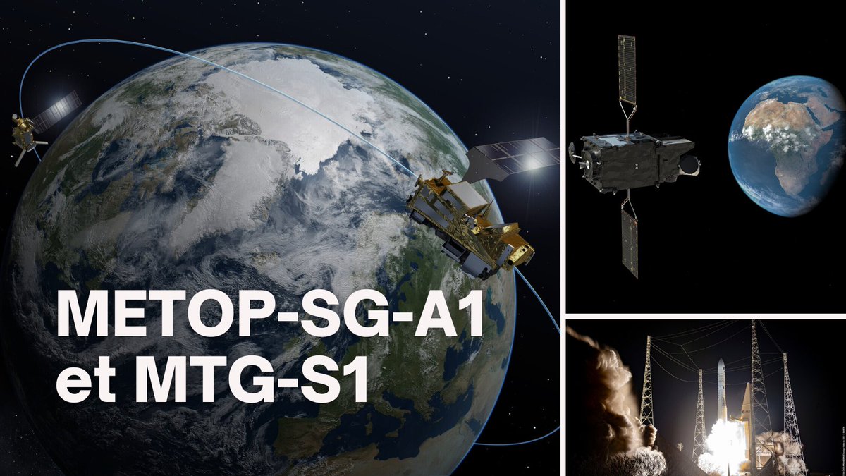 RevesdEspace's tweet photo. 🛰️🌍 Avec le 3e vol #Ariane6, c'est un second satellite pour la météo et le climat qui a été mis sur orbite en 2 mois : #METOPSGA1.
METOP-SG-A1 et MTG-S1, des satellites de nouvelle génération pour l'Europe à découvrir dans mon article : https://t.co/0F2KRHUjwg https://t.co/gH6wxbsUEi
