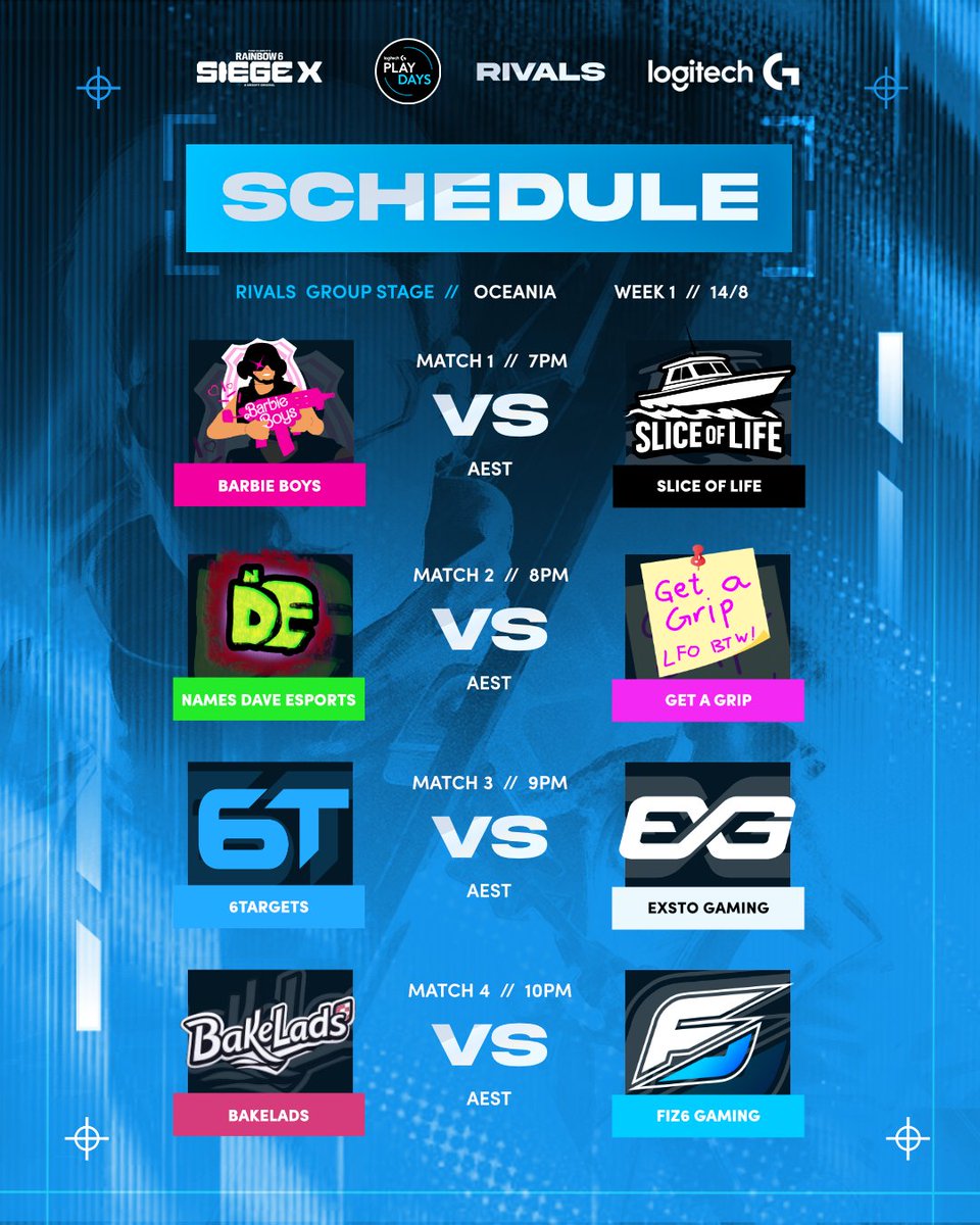 IT'S PLAYDAY 1 for Logitech G Rivals! 💥
Get ready to watch our 8 teams in action today for our first day of banger matches
Catch all the action on twitch.tv/rektgn 📺