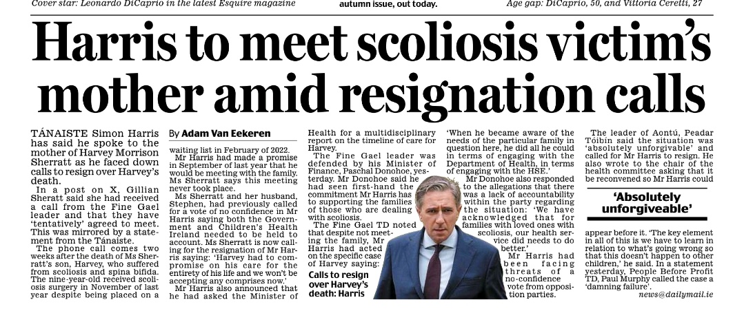 Mick Caul (@caulmick) on Twitter photo TÁNAISTE Simon Harris has said he spoke to the mother of Harvey Morrison Sherratt (<a href="/GillSherratt23/">Gillian Sherratt</a>) as he faced down calls to resign over Harvey's death.
In a post on X, Gillian Sheratt said she had received a call from the Fine Gael leader and that they have 'tentatively' TÁNAISTE Simon Harris has said he spoke to the mother of Harvey Morrison Sherratt (<a href="/GillSherratt23/">Gillian Sherratt</a>) as he faced down calls to resign over Harvey's death.
In a post on X, Gillian Sheratt said she had received a call from the Fine Gael leader and that they have 'tentatively'