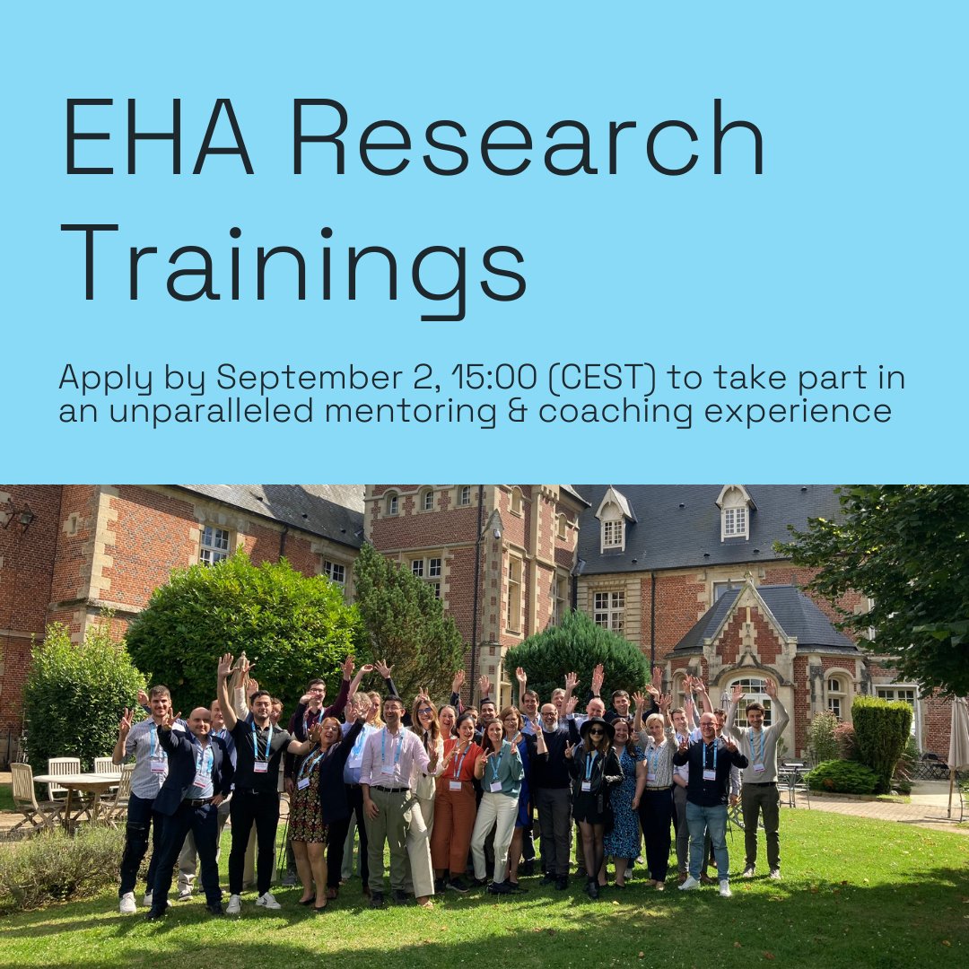 EHA_Hematology's tweet photo. There is less than a month to submit your application and join our 2026 research trainings cohort! Whether you're a #computationalbiologist (CBTH) or a #clinicalresearcher (CRTH), you'll gain access to an unparalleled, in-person #mentoring and #coaching experience.

How will I benefit from joining? 
📈 Accelerate your career in hematology research by hearing from top-tier experts who share scientific expertise and career lessons.
🧠 Gain knowledge on how to be a principal investigator.
🗺️ Develop your skills during two in-person workshops and a session at the EHA Annual Congress.
👨‍⚕️ Widen your network of potential collaborators, including new peers and potential mentors.

Applications for CBTH & CRTH close at 15:00 (CEST) on September 2, 2025. 
Apply as a computational biologist for CBTH: https://t.co/SWxInbWYda
Apply as a clinical researcher for CRTH: https://t.co/iHvqvMYu7D