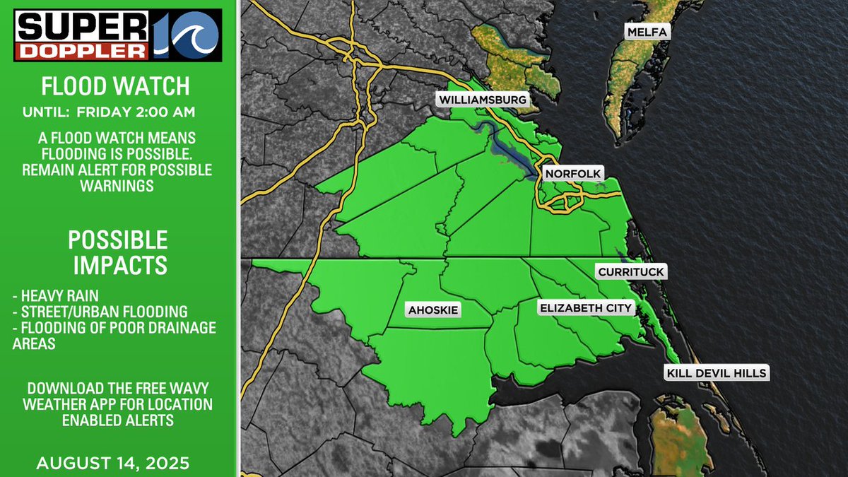 FLOOD WATCH issued for parts of the area. Remain alert for heavy rain and possible flooding. Poor drainage areas and urban areas will have the highest risk to see flooding.